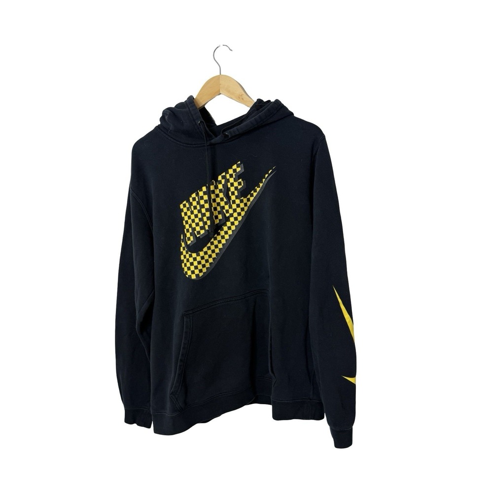 Nike Checkered Futura Pullover Hoodie Black Yellow Big Swoosh Taxi Men's Sz M
